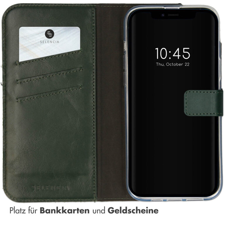 Selencia Echt Lederen Bookcase Apple iPhone 14 - Groen - Afbeelding 9
