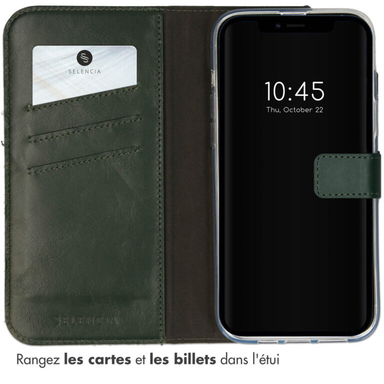Selencia Echt Lederen Bookcase Apple iPhone 14 - Groen - Afbeelding 6