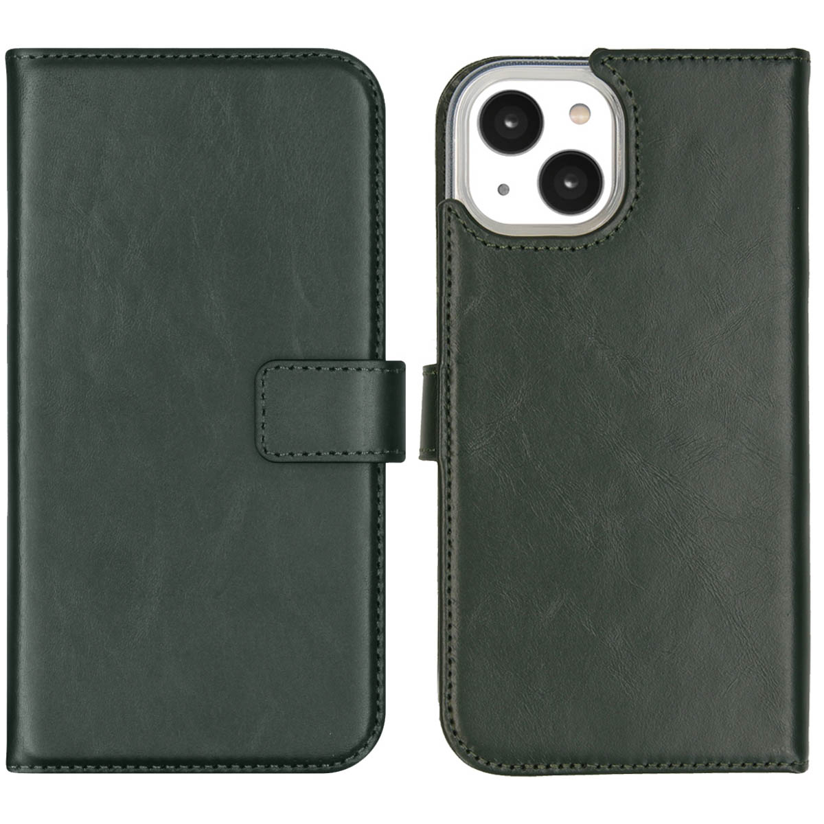 Selencia Echt Leren Bookcase iPhone 14 – Groen