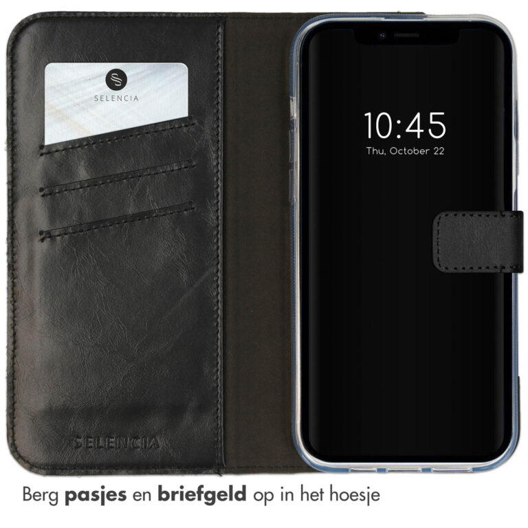 Selencia Echt Lederen Bookcase Apple iPhone 14 - Zwart - Afbeelding 3