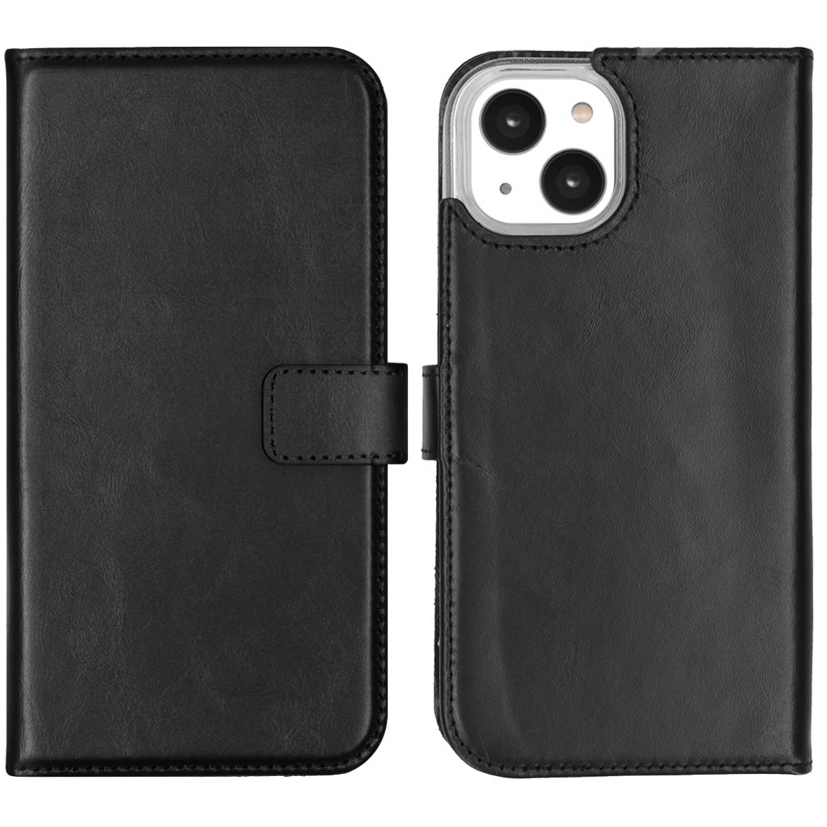 Selencia Echt Leren Bookcase iPhone 14 – Zwart