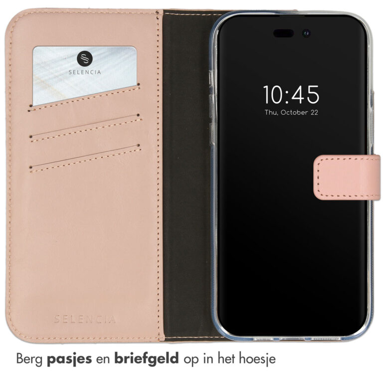 Selencia Echt Lederen Bookcase Apple iPhone 14 Pro - Dusty Pink - Afbeelding 3