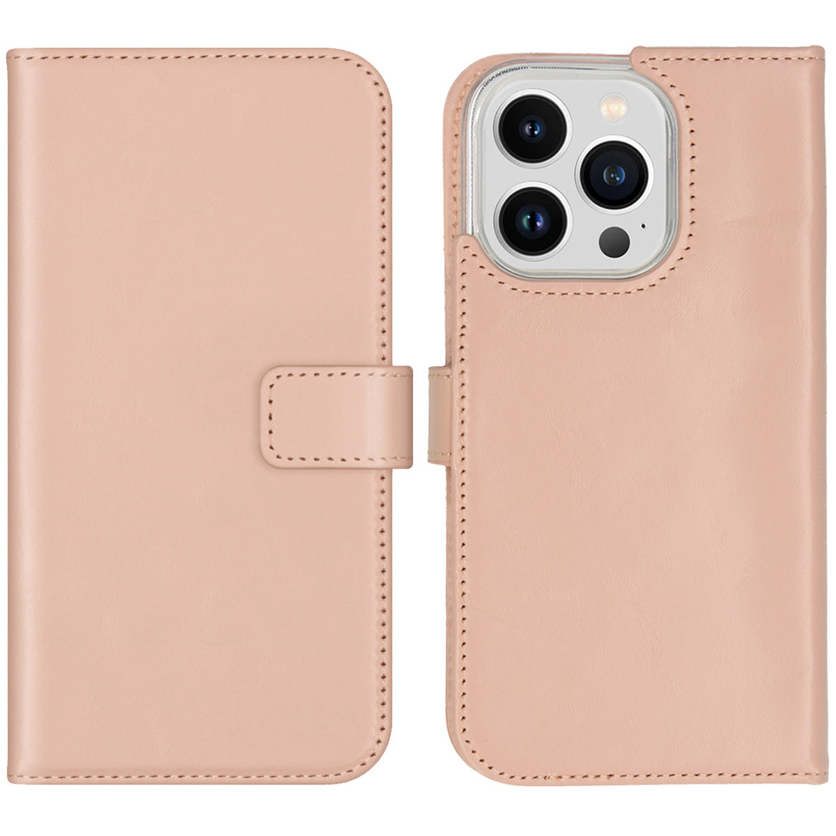 Selencia Echt Leren Bookcase iPhone 14 Pro – Dusty Pink