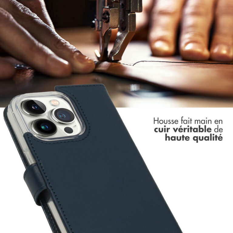 Selencia Echt Lederen Bookcase Apple iPhone 14 Pro - Blauw - Afbeelding 7