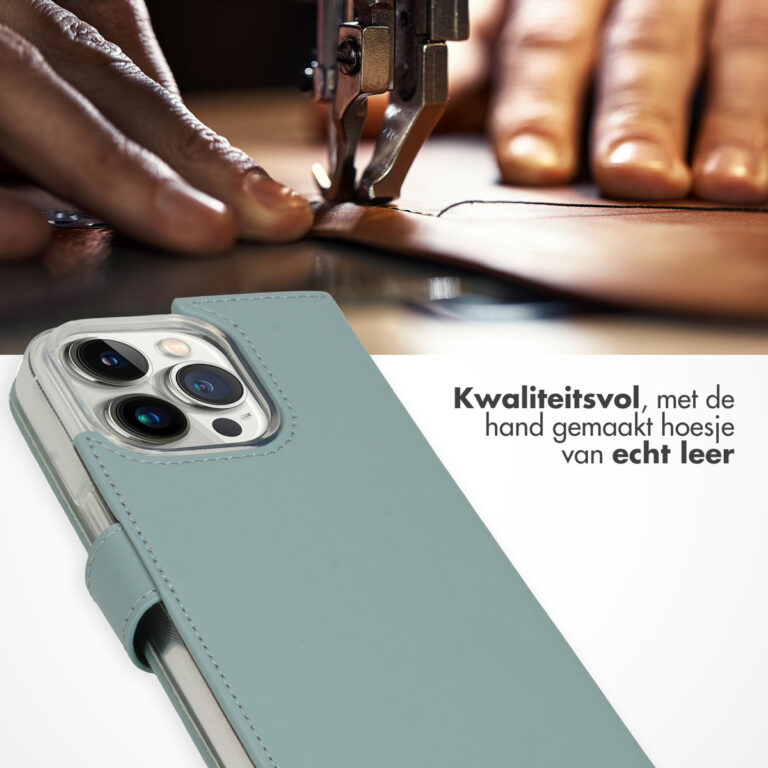 Selencia Echt Lederen Bookcase Apple iPhone 14 Pro - Air Blue - Afbeelding 4