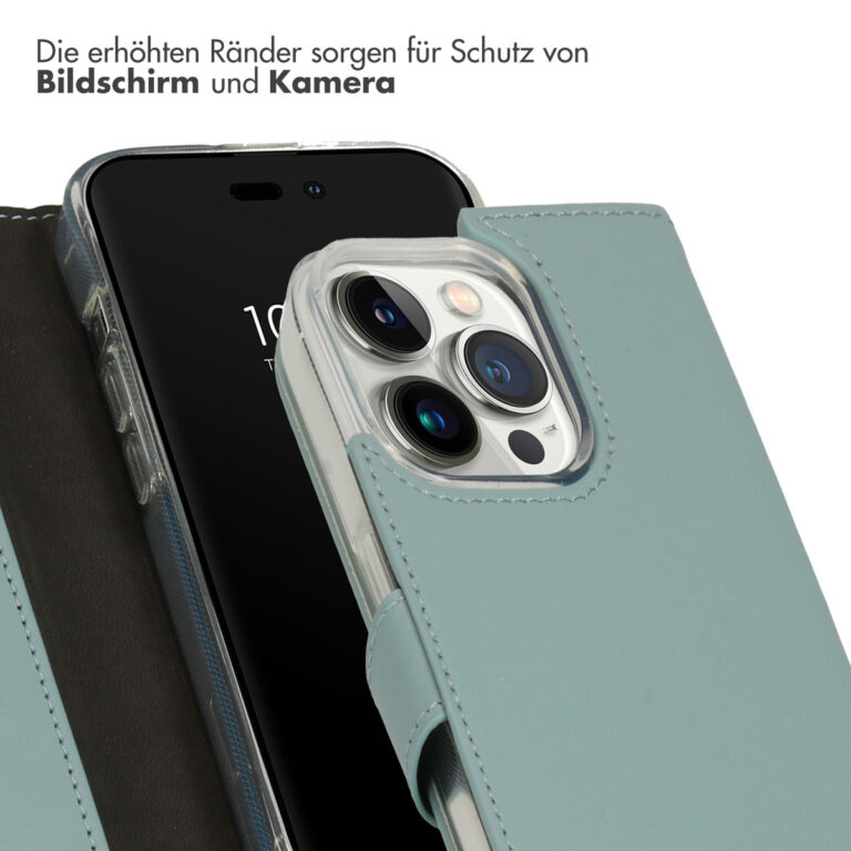 Selencia Echt Lederen Bookcase Apple iPhone 14 Pro - Air Blue - Afbeelding 10