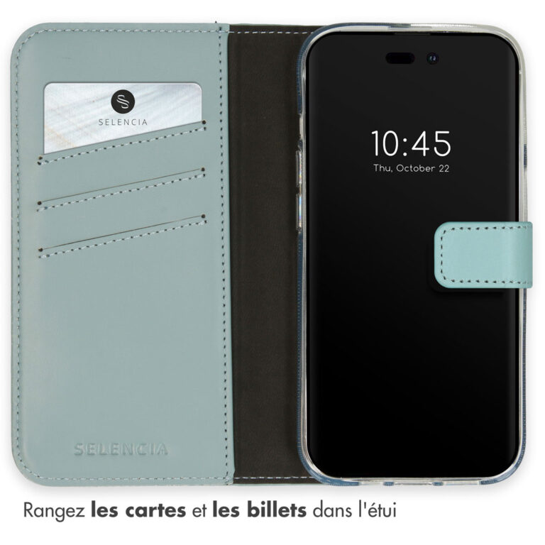 Selencia Echt Lederen Bookcase Apple iPhone 14 Pro - Air Blue - Afbeelding 6