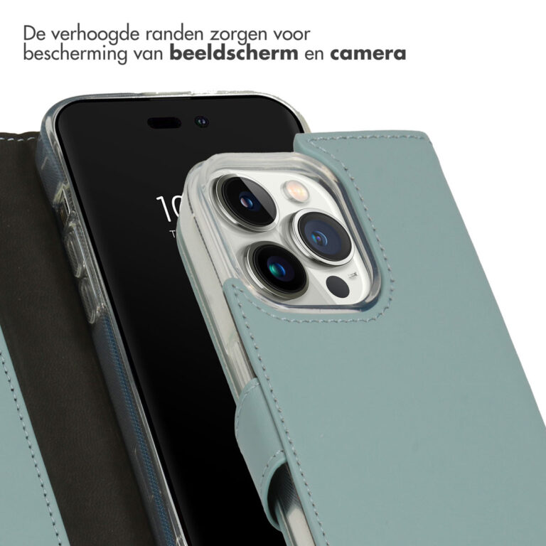 Selencia Echt Lederen Bookcase Apple iPhone 14 Pro - Air Blue - Afbeelding 2