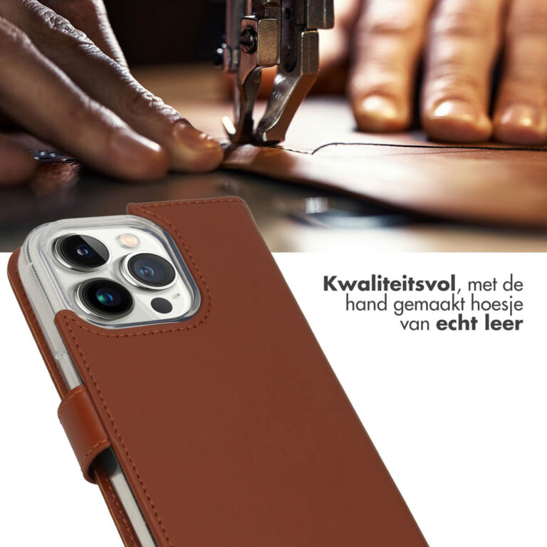 Selencia Echt Leren Bookcase iPhone 14 Pro - Lichtbruin - Afbeelding 4
