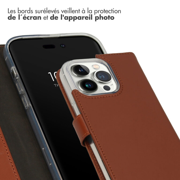 Selencia Echt Lederen Bookcase Apple iPhone 14 Pro - Lichtbruin - Afbeelding 5