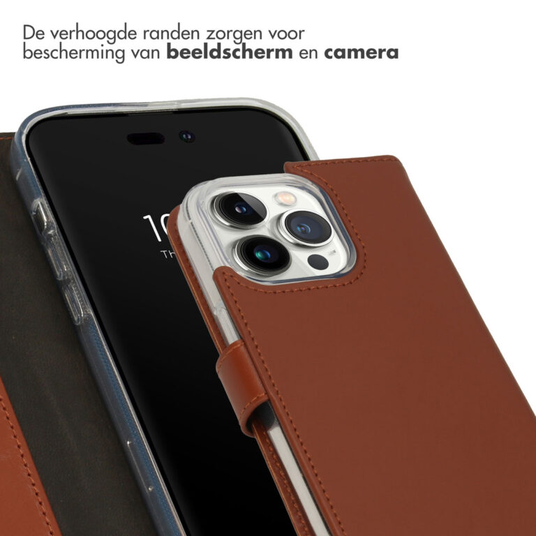 Selencia Echt Lederen Bookcase Apple iPhone 14 Pro - Lichtbruin - Afbeelding 2