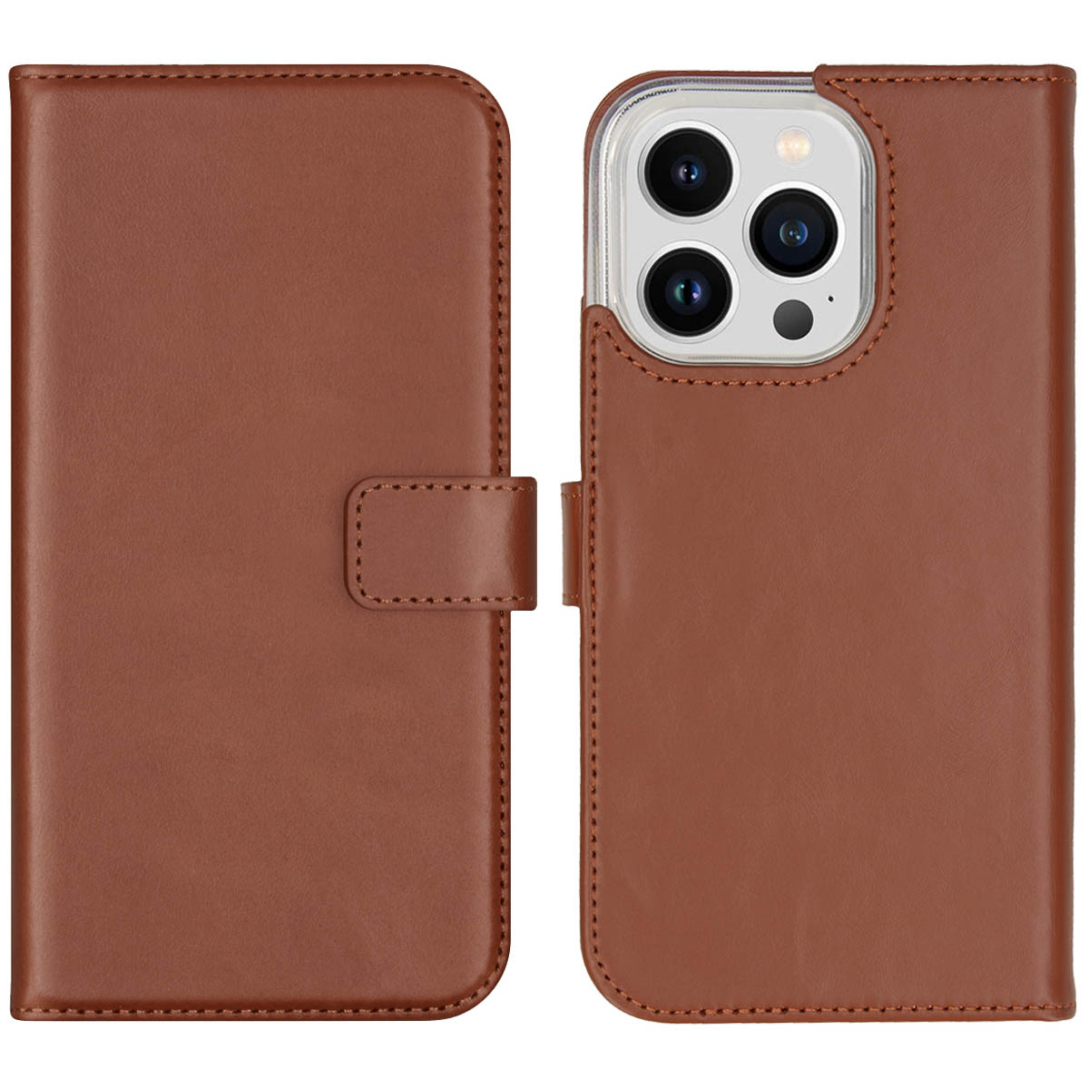 Selencia Echt Leren Bookcase iPhone 14 Pro – Lichtbruin