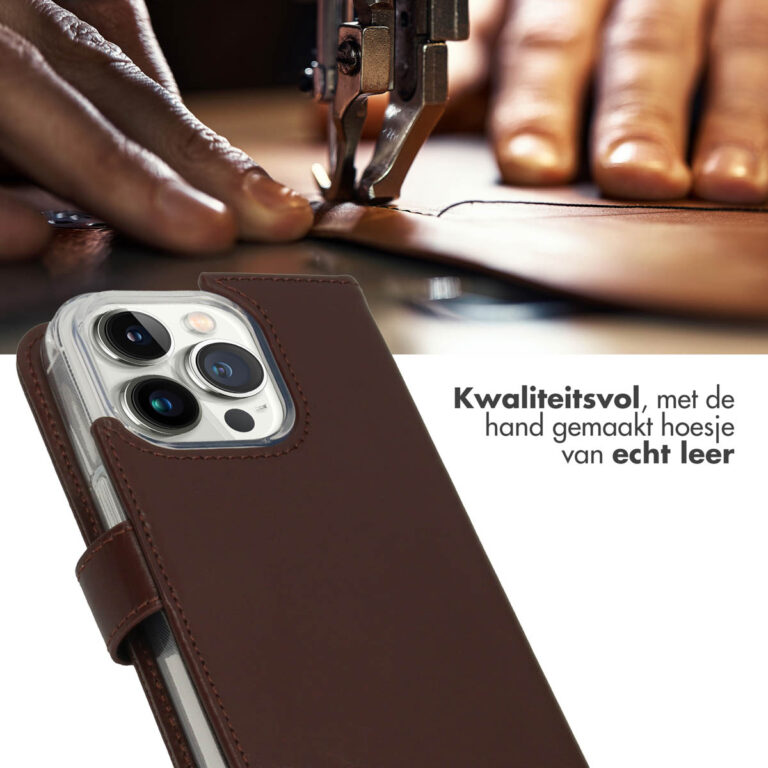 Selencia Echt Lederen Bookcase Apple iPhone 14 Pro - Bruin - Afbeelding 4