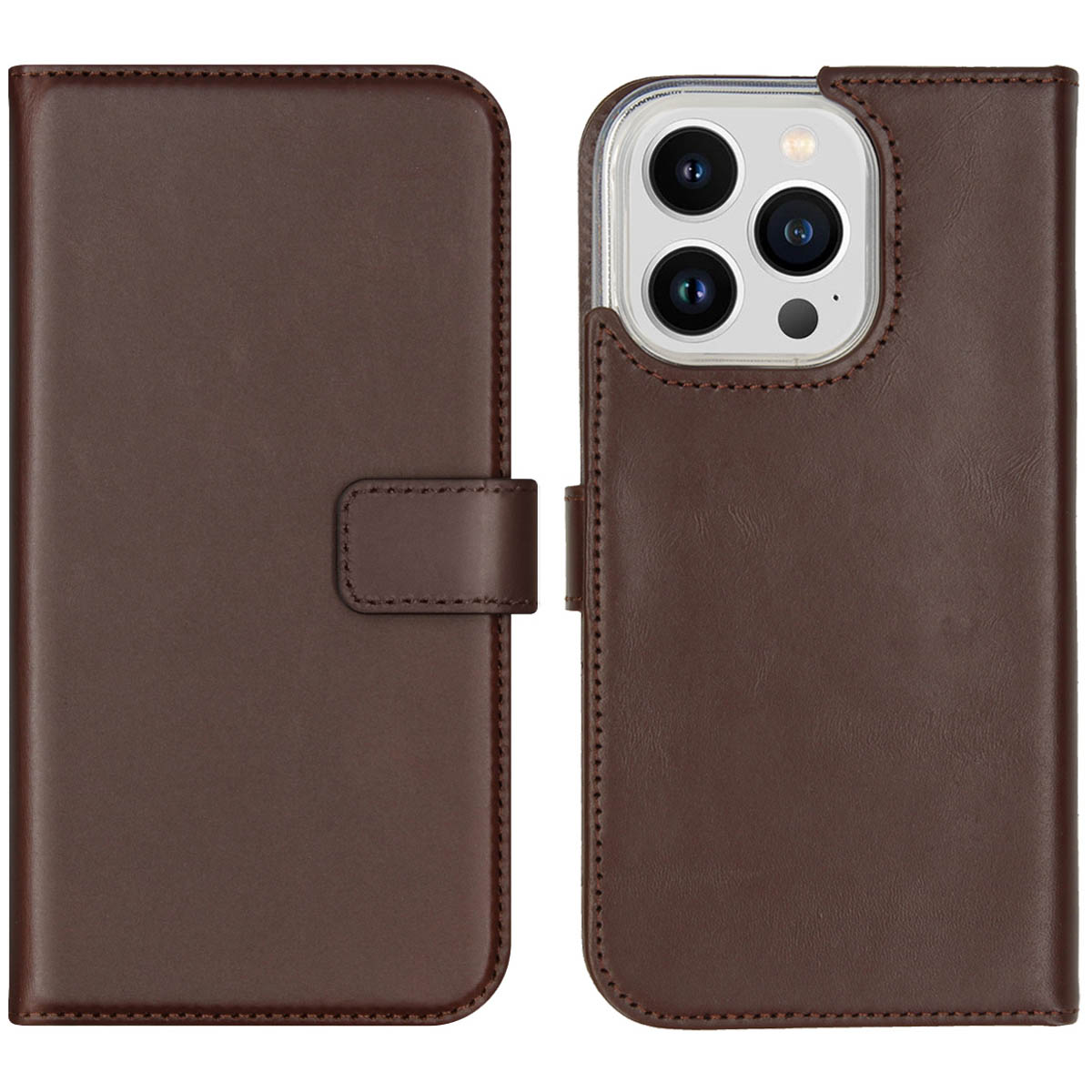 Selencia Echt Leren Bookcase iPhone 14 Pro – Bruin