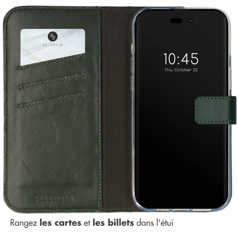 Selencia Echt Leren Bookcase iPhone 14 Pro - Groen - Afbeelding 6