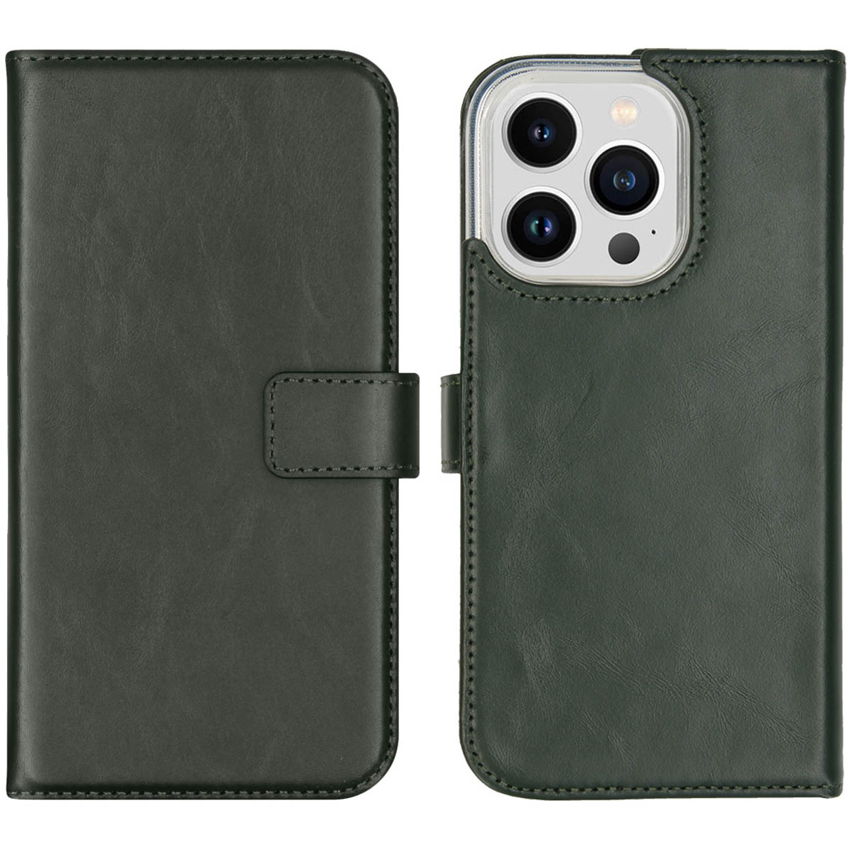 Selencia Echt Leren Bookcase iPhone 14 Pro – Groen