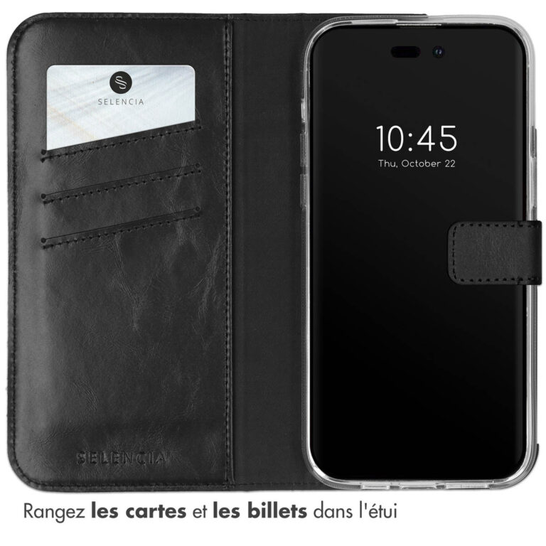 Selencia Echt Lederen Bookcase Apple iPhone 14 Pro - Zwart - Afbeelding 6