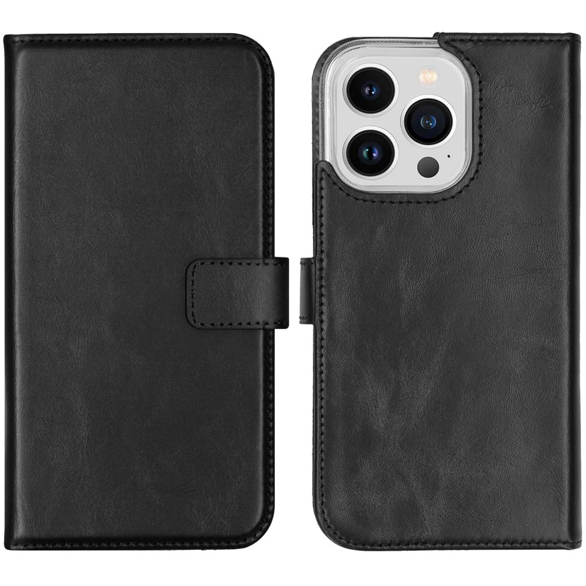 Selencia Echt Leren Bookcase iPhone 14 Pro – Zwart