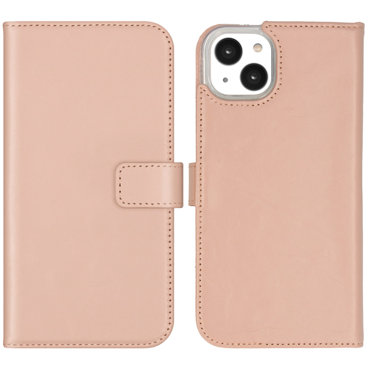 Selencia Echt Leren Bookcase iPhone 14 Plus – Dusty Pink
