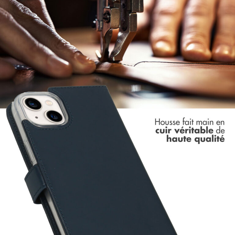 Selencia Echt Lederen Bookcase Apple iPhone 14 Plus - Blauw - Afbeelding 7