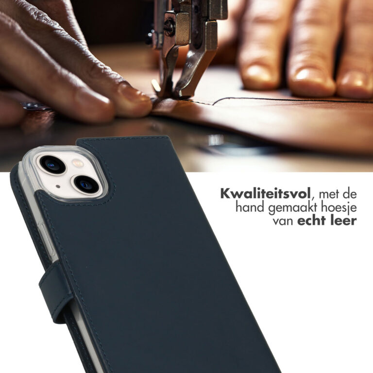 Selencia Echt Leren Bookcase iPhone 14 Plus - Blauw - Afbeelding 4