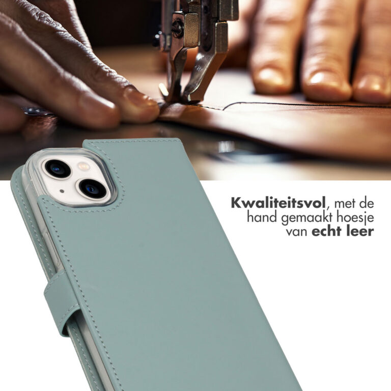Selencia Echt Lederen Bookcase Apple iPhone 14 Plus - Air Blue - Afbeelding 4