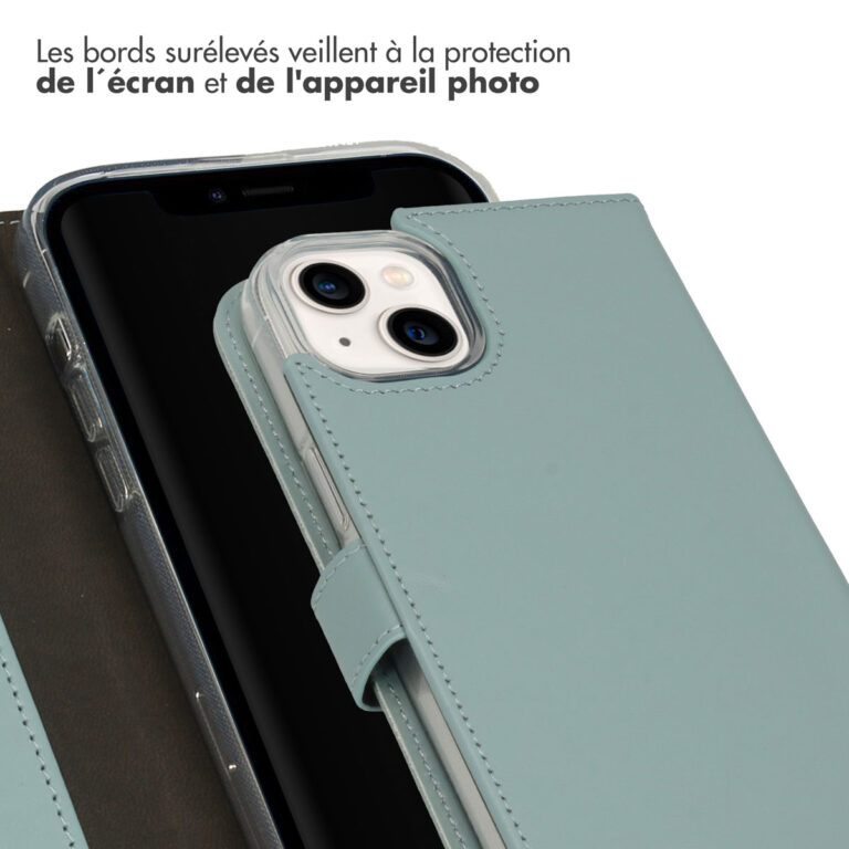 Selencia Echt Lederen Bookcase Apple iPhone 14 Plus - Air Blue - Afbeelding 5