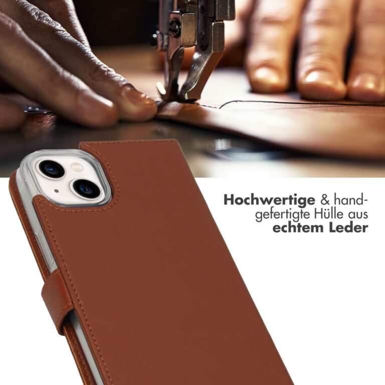 Selencia Echt Lederen Bookcase Apple iPhone 14 Plus - Lichtbruin - Afbeelding 10