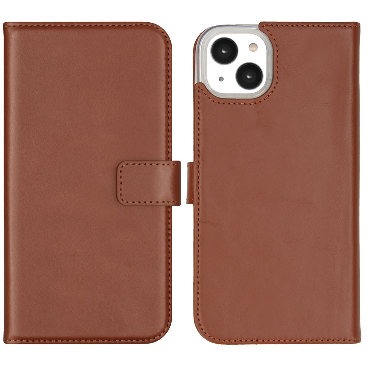 Selencia Echt Leren Bookcase iPhone 14 Plus – Lichtbruin