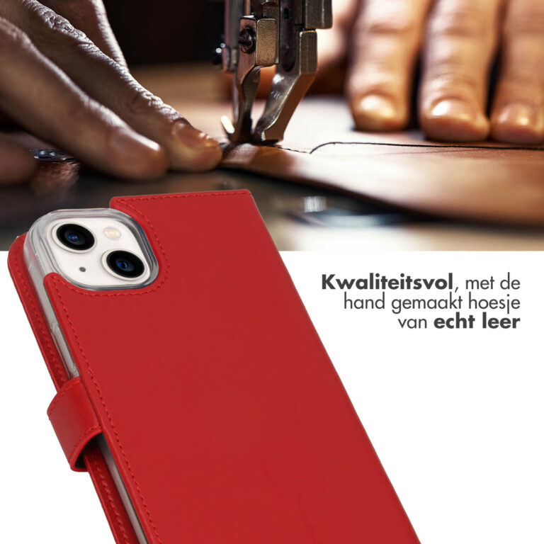 Selencia Echt Lederen Bookcase Apple iPhone 14 Plus - Rood - Afbeelding 4