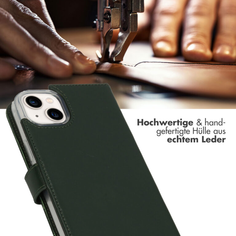 Selencia Echt Leren Bookcase iPhone 14 Plus - Groen - Afbeelding 10