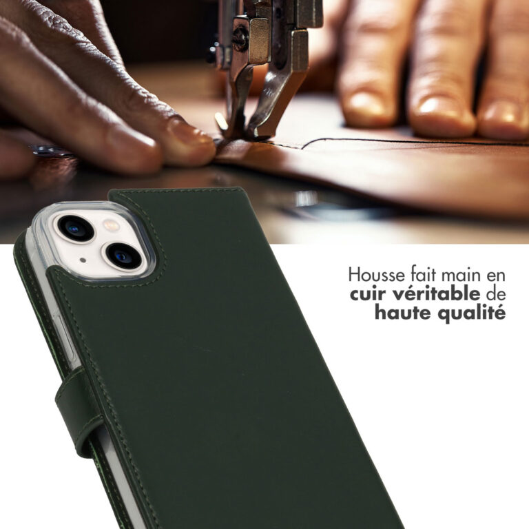 Selencia Echt Leren Bookcase iPhone 14 Plus - Groen - Afbeelding 7