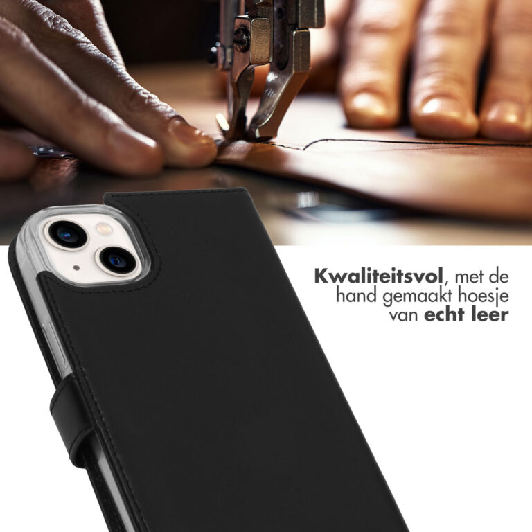 Selencia Echt Lederen Bookcase Apple iPhone 14 Plus - Zwart - Afbeelding 4