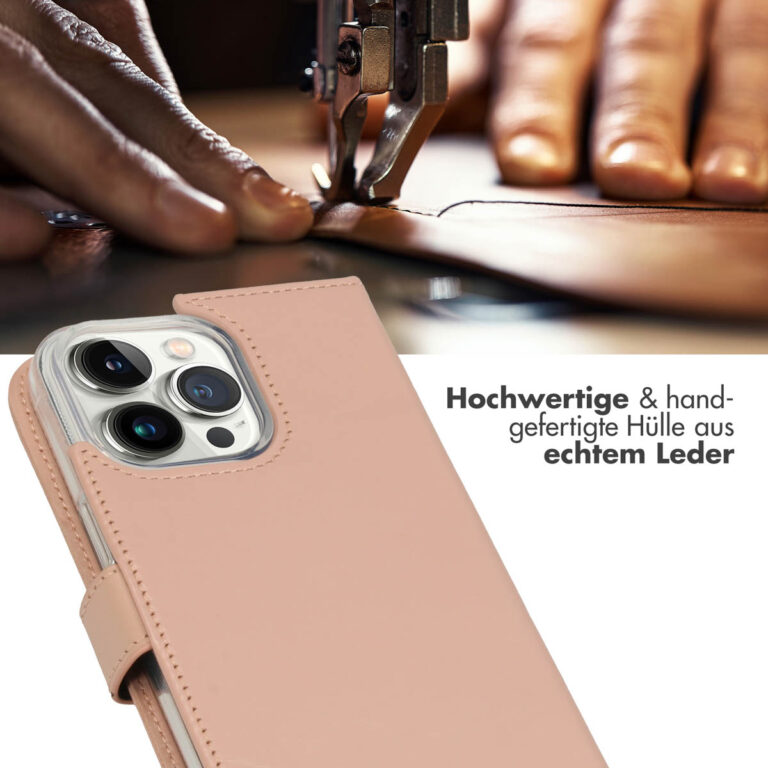 Selencia Echt Leren Bookcase iPhone 14 Pro Max - Dusty Pink - Afbeelding 10