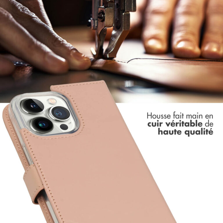 Selencia Echt Lederen Bookcase Apple iPhone 14 Pro Max - Dusty Pink - Afbeelding 7
