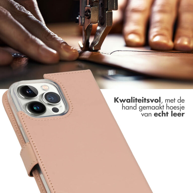 Selencia Echt Lederen Bookcase Apple iPhone 14 Pro Max - Dusty Pink - Afbeelding 4