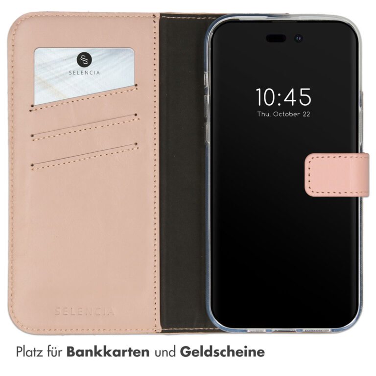 Selencia Echt Lederen Bookcase Apple iPhone 14 Pro Max - Dusty Pink - Afbeelding 9