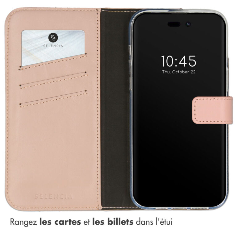 Selencia Echt Lederen Bookcase Apple iPhone 14 Pro Max - Dusty Pink - Afbeelding 6