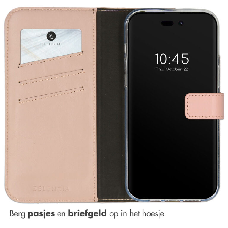 Selencia Echt Lederen Bookcase Apple iPhone 14 Pro Max - Dusty Pink - Afbeelding 3