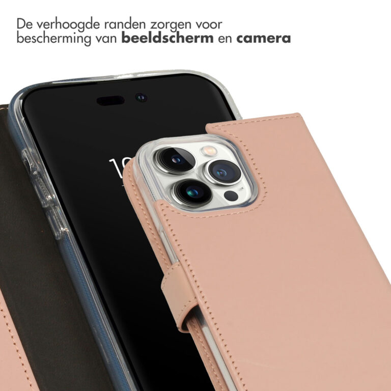 Selencia Echt Lederen Bookcase Apple iPhone 14 Pro Max - Dusty Pink - Afbeelding 2