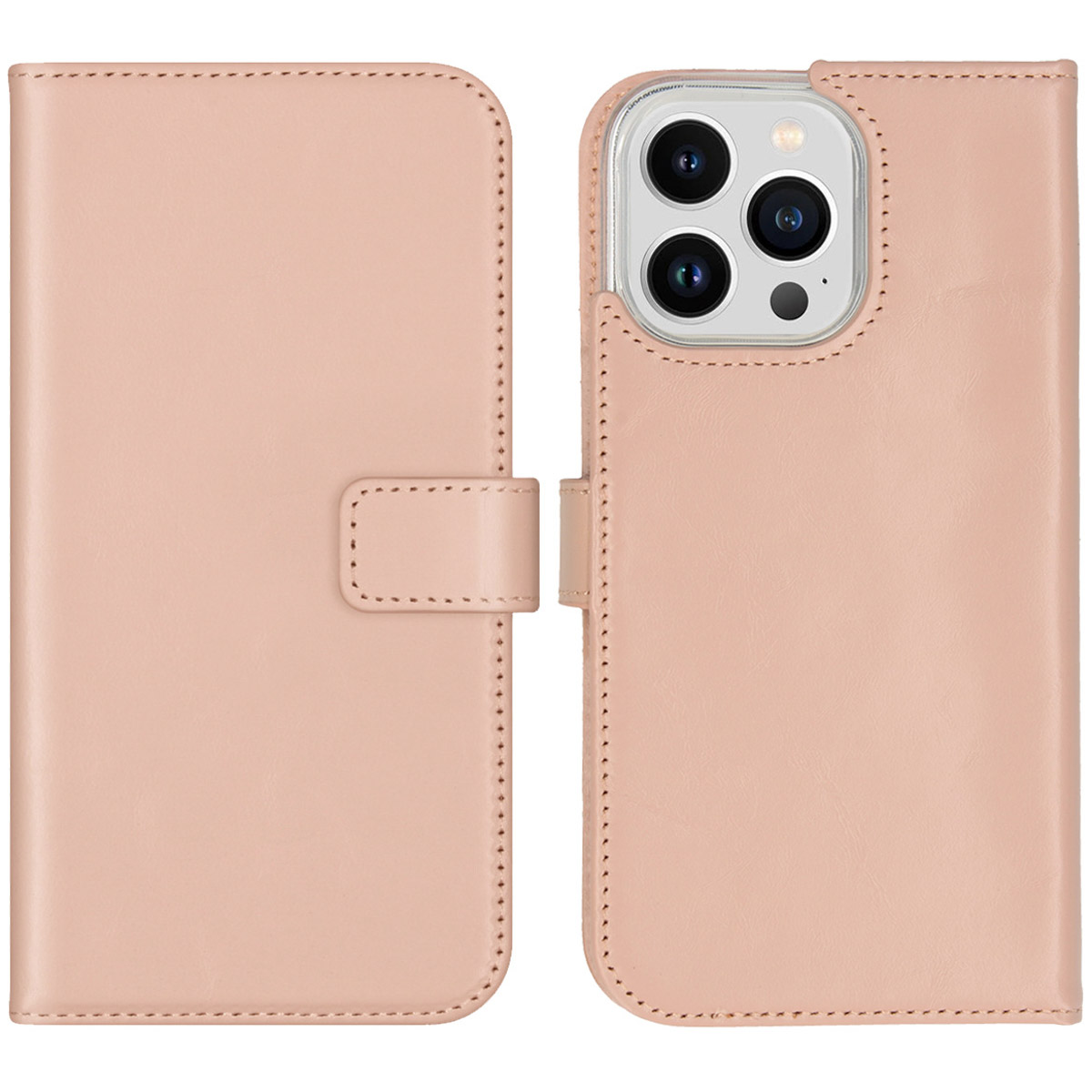 Selencia Echt Leren Bookcase iPhone 14 Pro Max – Dusty Pink
