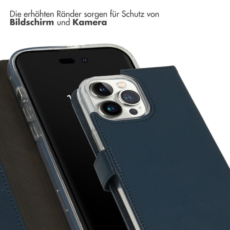 Selencia Echt Lederen Bookcase Apple iPhone 14 Pro Max - Blauw - Afbeelding 8