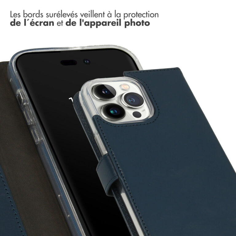Selencia Echt Lederen Bookcase Apple iPhone 14 Pro Max - Blauw - Afbeelding 5