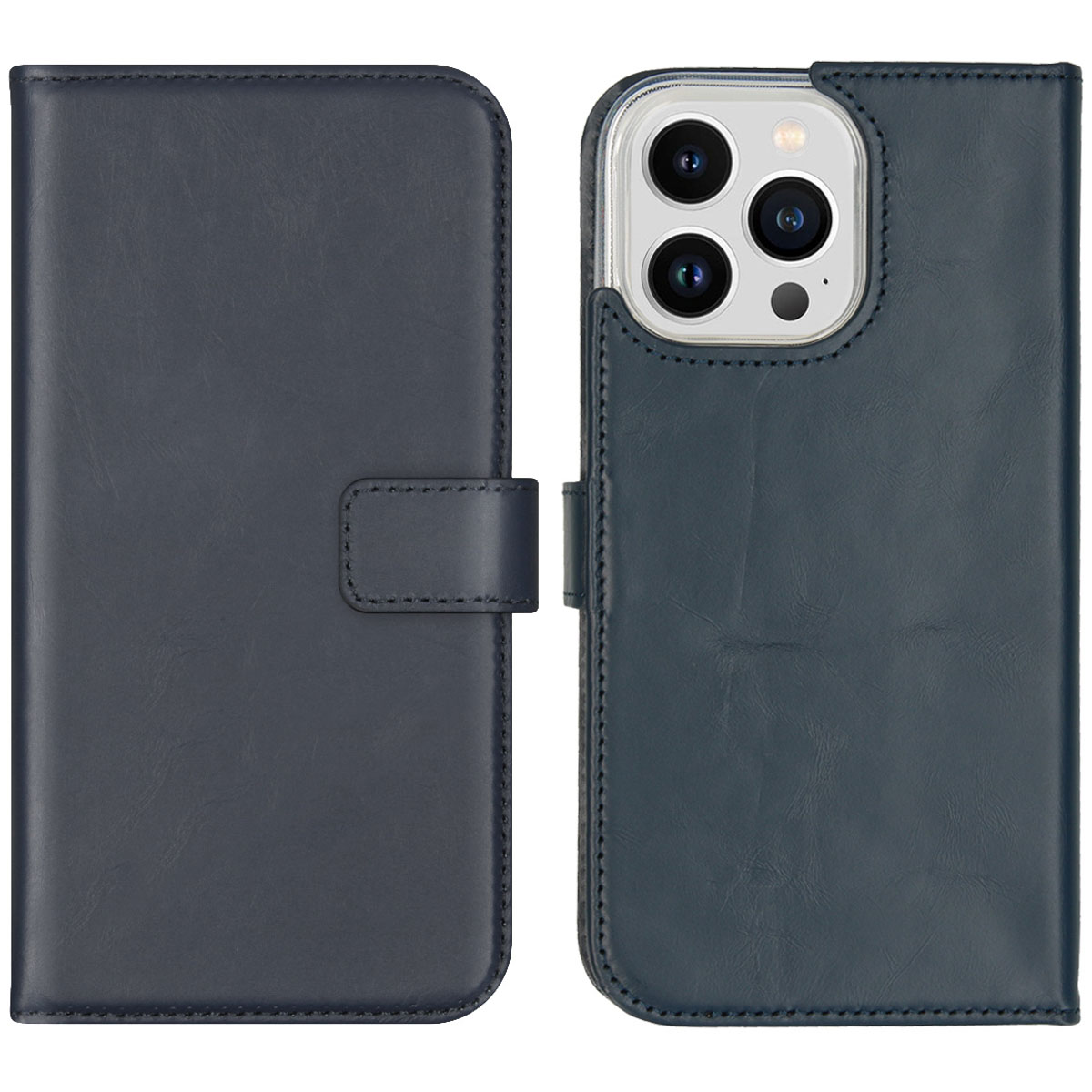 Selencia Echt Leren Bookcase iPhone 14 Pro Max – Blauw
