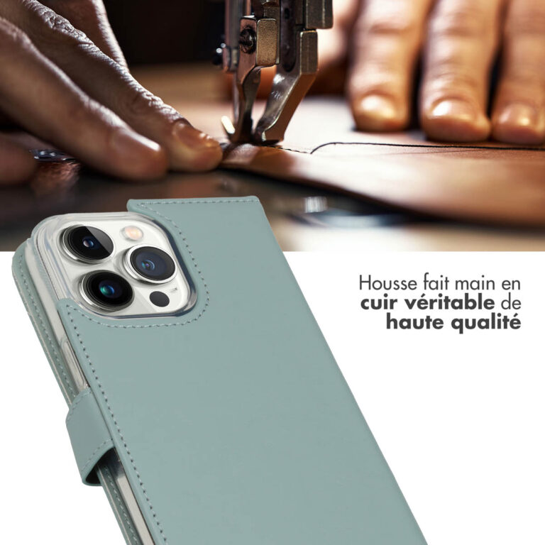 Selencia Echt Lederen Bookcase Apple iPhone 14 Pro Max - Air Blue - Afbeelding 7