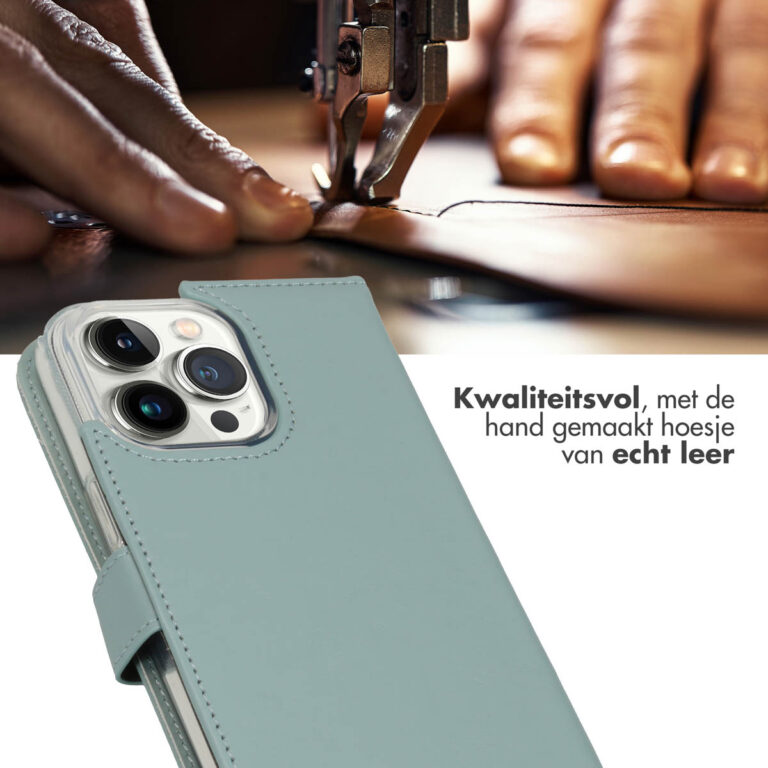Selencia Echt Lederen Bookcase Apple iPhone 14 Pro Max - Air Blue - Afbeelding 4