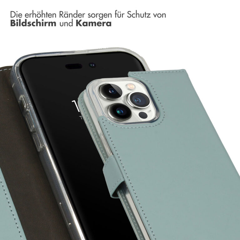 Selencia Echt Lederen Bookcase Apple iPhone 14 Pro Max - Air Blue - Afbeelding 8