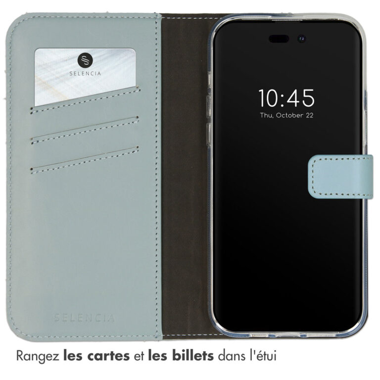 Selencia Echt Lederen Bookcase Apple iPhone 14 Pro Max - Air Blue - Afbeelding 6