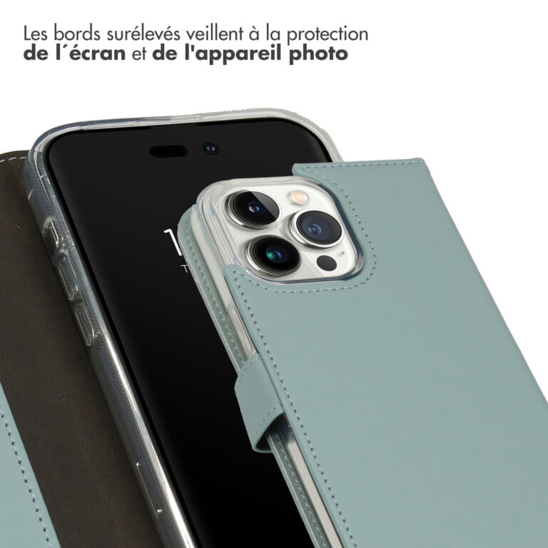 Selencia Echt Lederen Bookcase Apple iPhone 14 Pro Max - Air Blue - Afbeelding 5