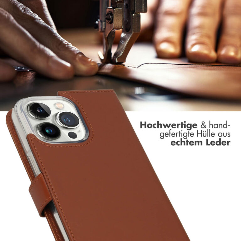 Selencia Echt Leren Bookcase iPhone 14 Pro Max - Lichtbruin - Afbeelding 10
